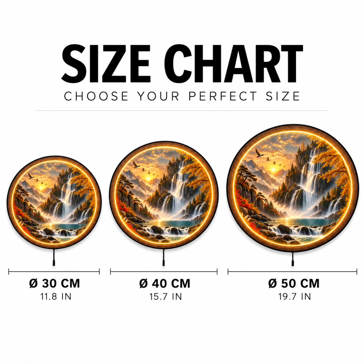 Golden Cascade Valley LED Wall Art – Mountain Waterfall Decor