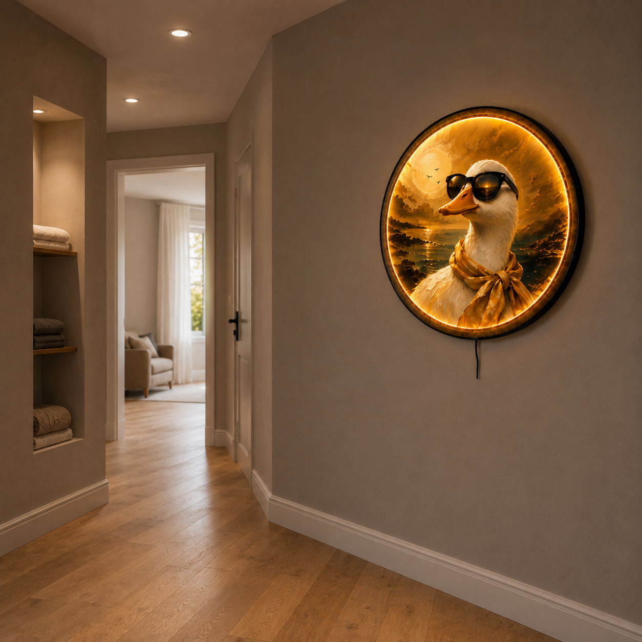Golden Hour Goose LED Wall Art – Funny Coastal Duck Decor