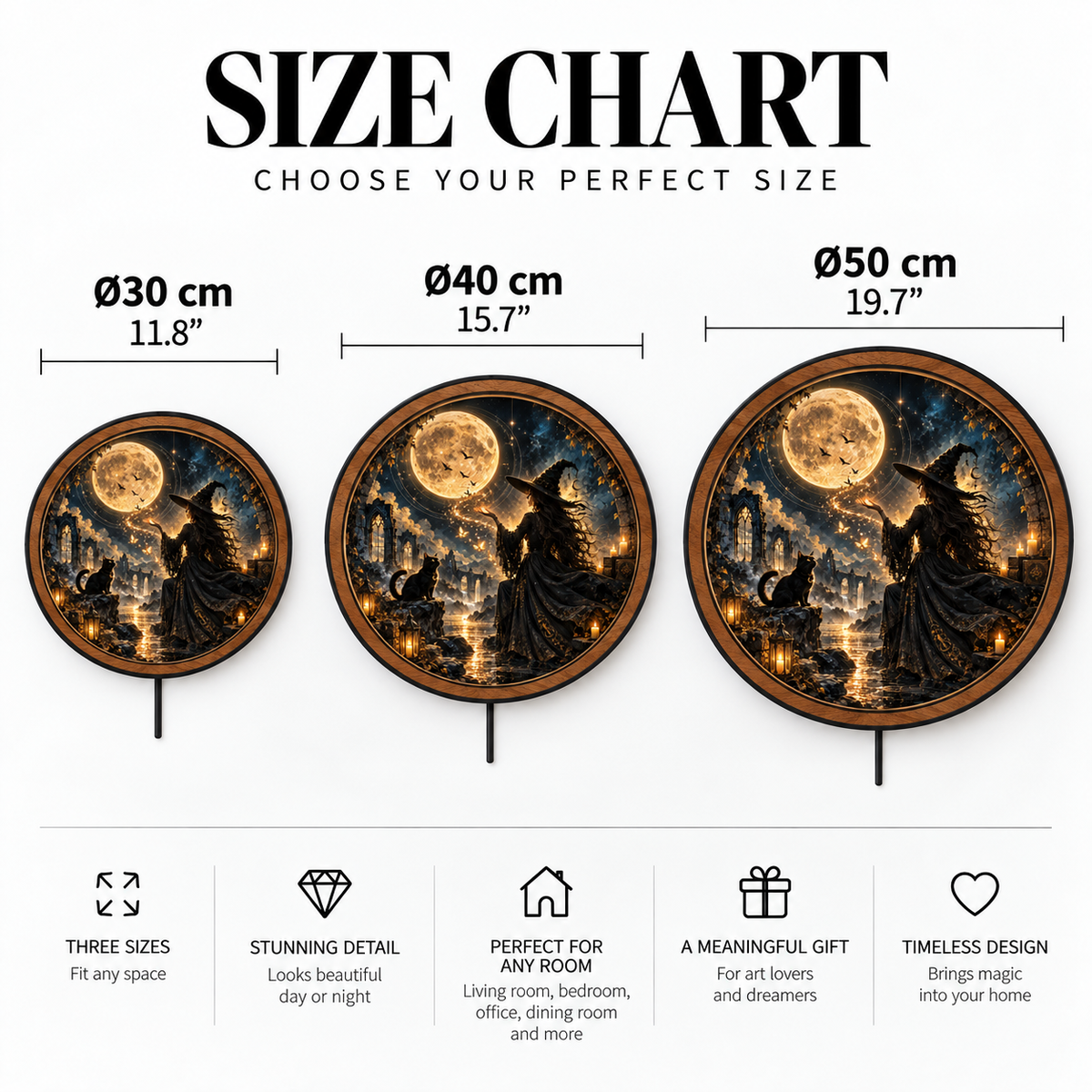 Moonveil Witch – Golden Familiar LED Wall Art
