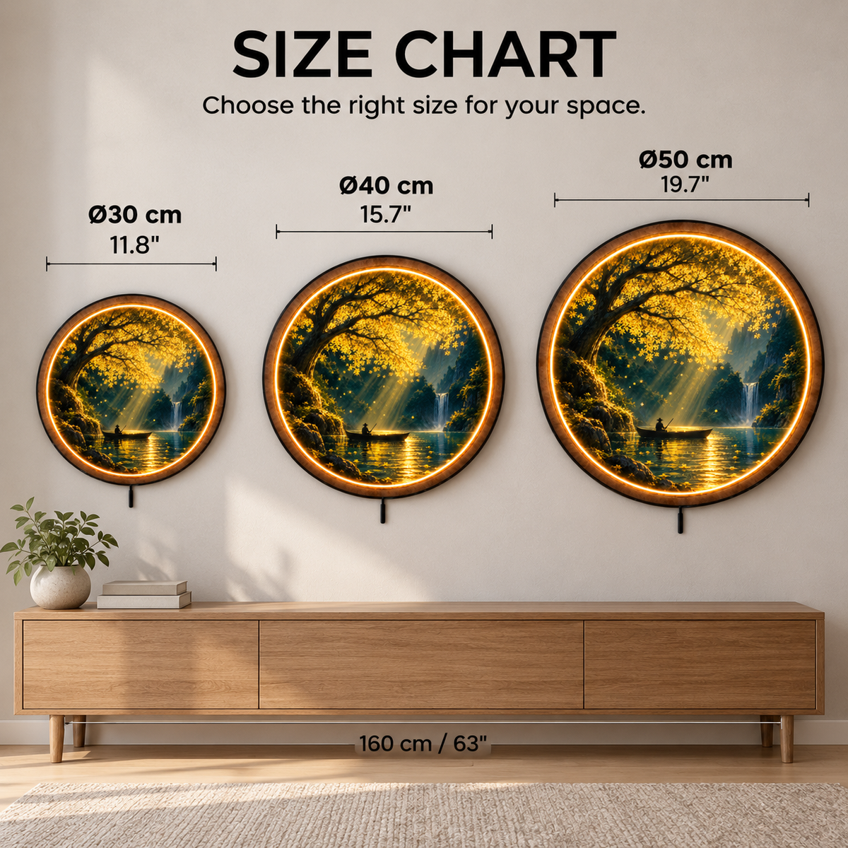 Golden Serenity LED Wall Art – Waterfall & Fisherman Decor