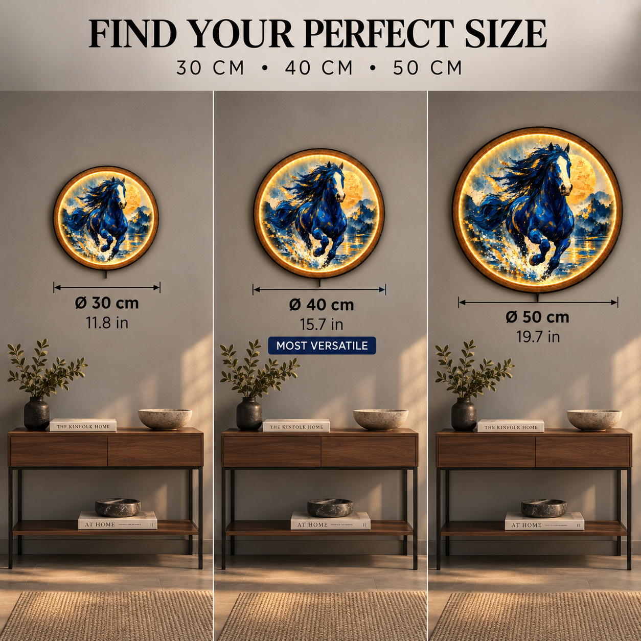 Blue Stallion Golden Moon LED Wall Art – Horse Decor