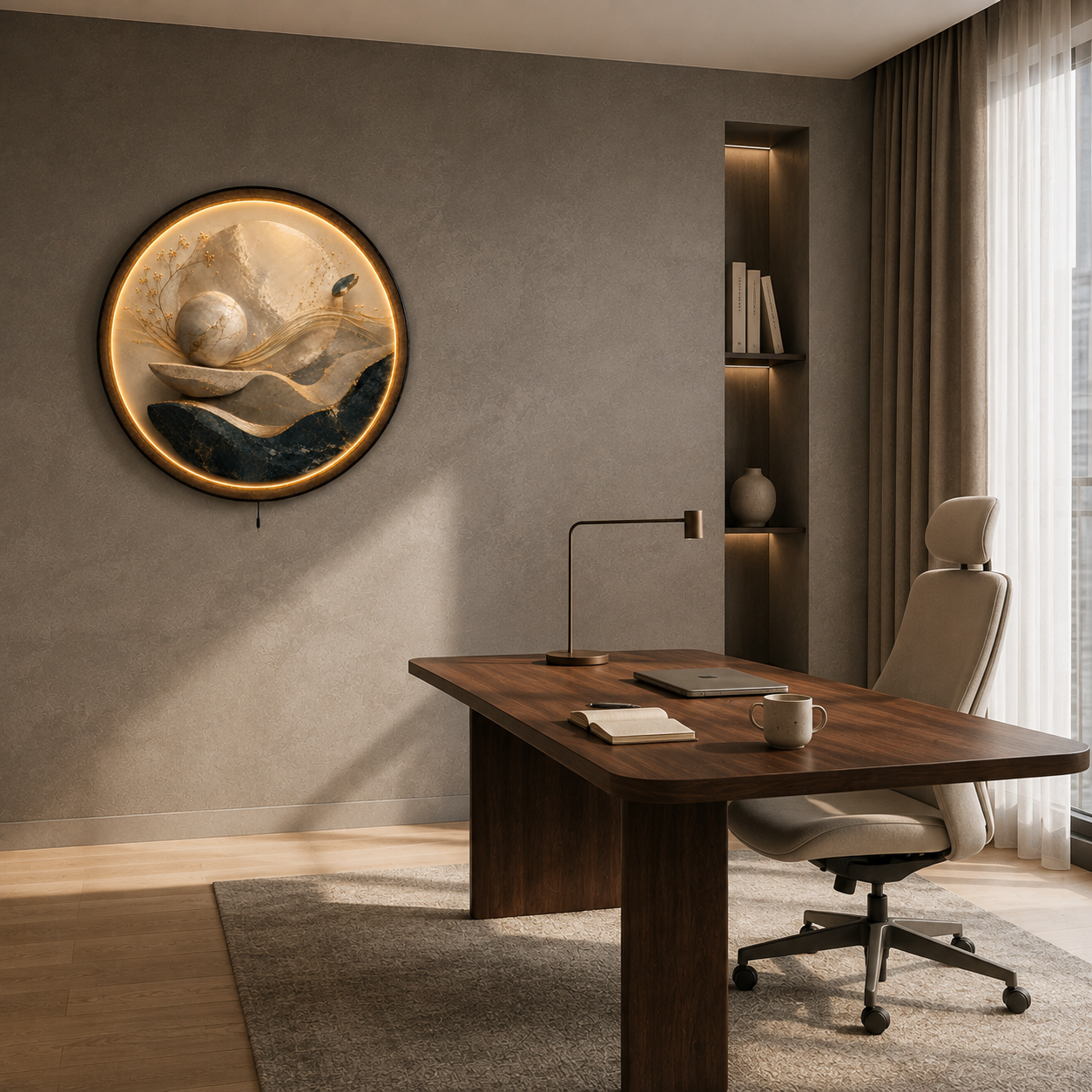 Golden Equilibrium LED Wall Art – Luxury Abstract Wall Decor