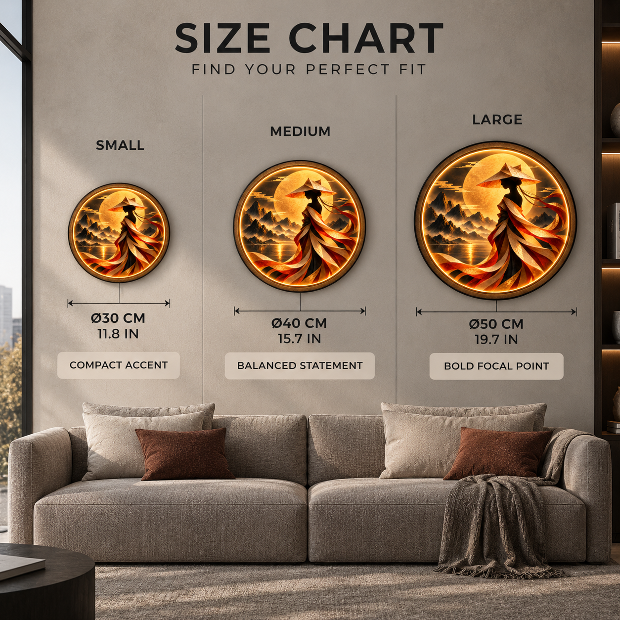 Moonlit Wanderer LED Wall Art – Asian Mountain Decor