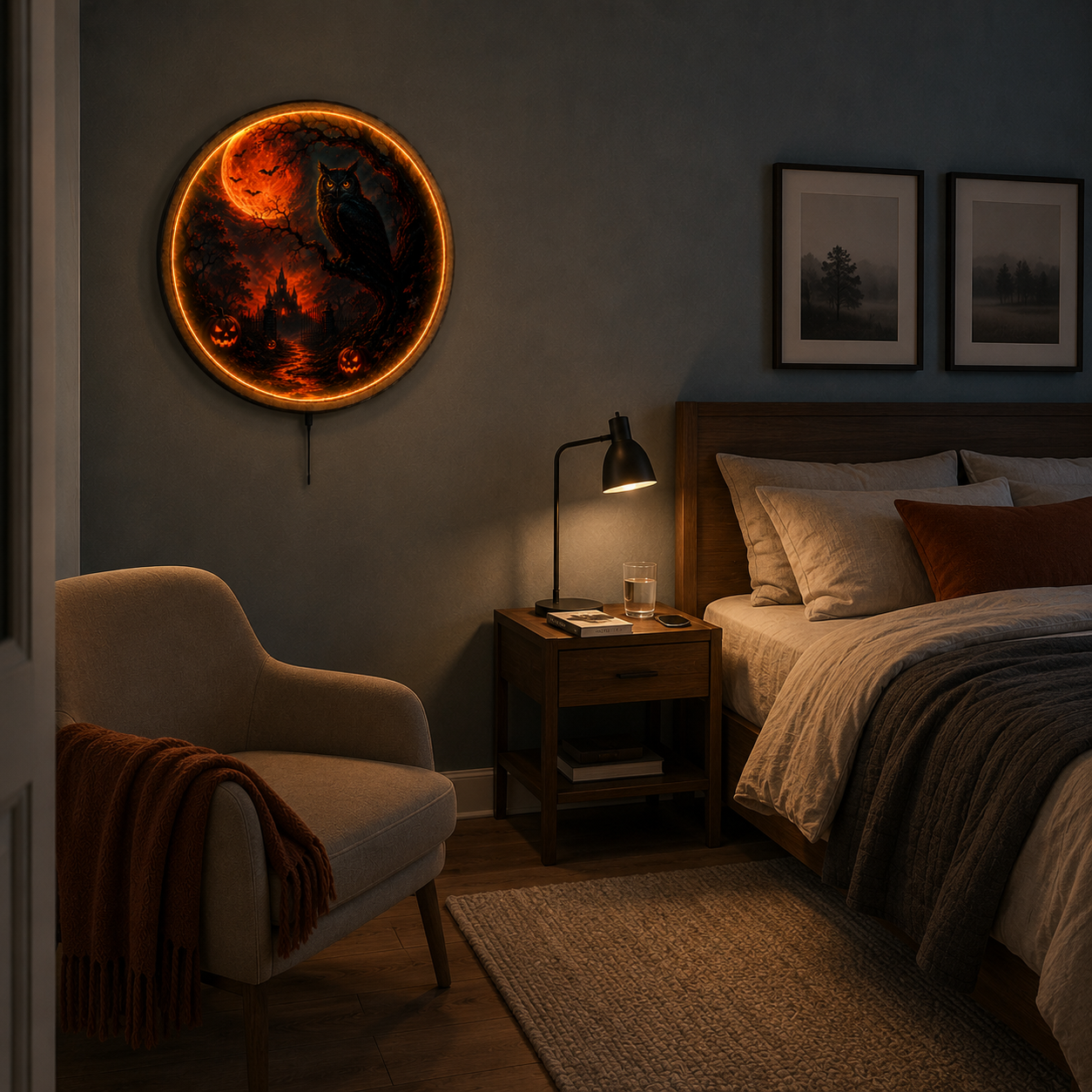 Halloween Owl LED Wall Art – Blood Moon Spooky Decor