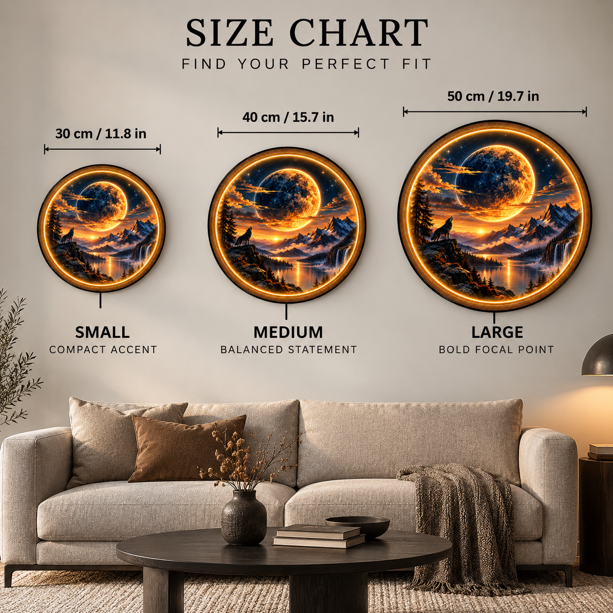 Lunar Wolf LED Wall Art – Moonlit Mountain Wilderness Decor