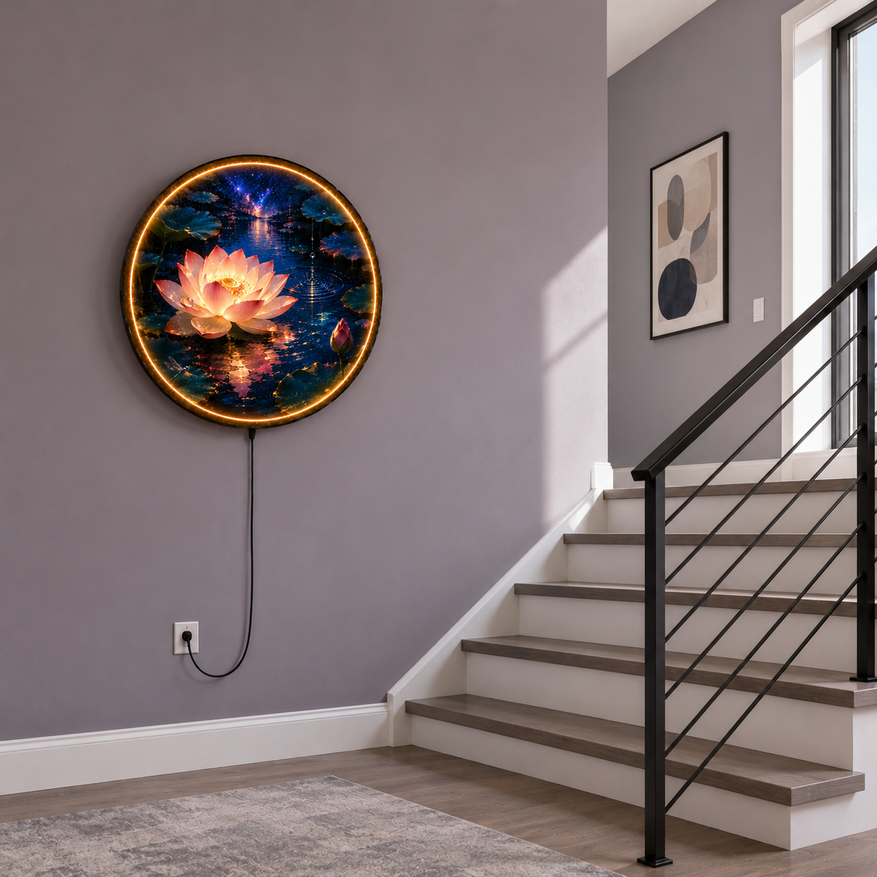 Midnight Lotus – Luminous Dew LED Wall Art