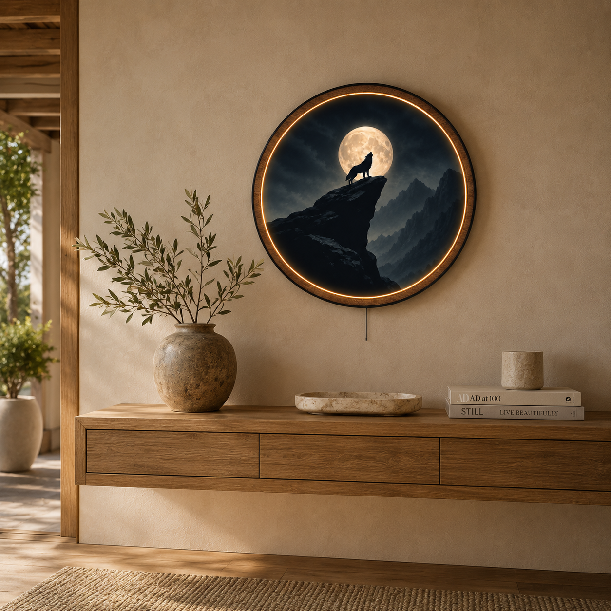 Howling Wolf LED Wall Light – Mountain Moon Wall Art