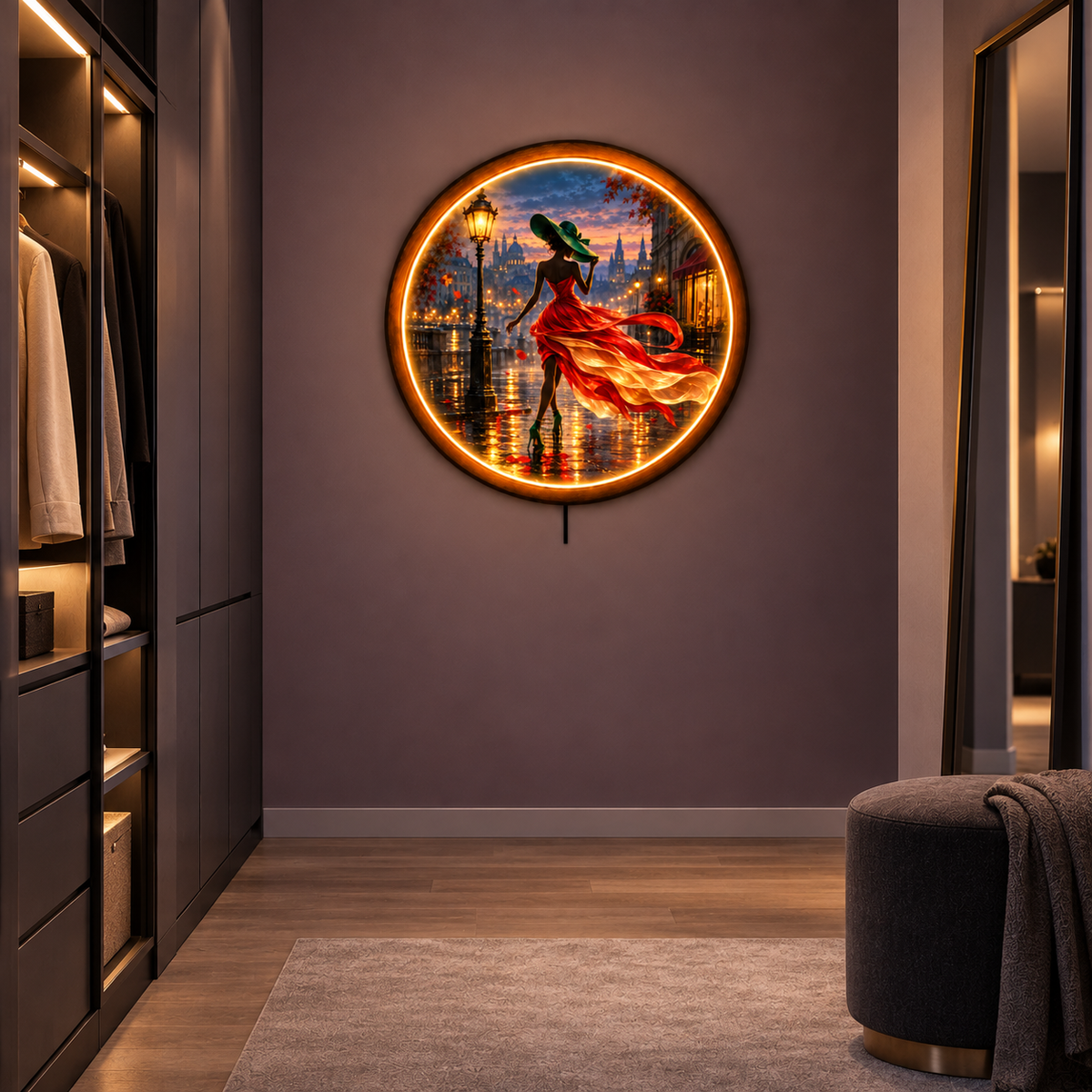 Crimson Promenade LED Wall Art – Elegant City Night Decor