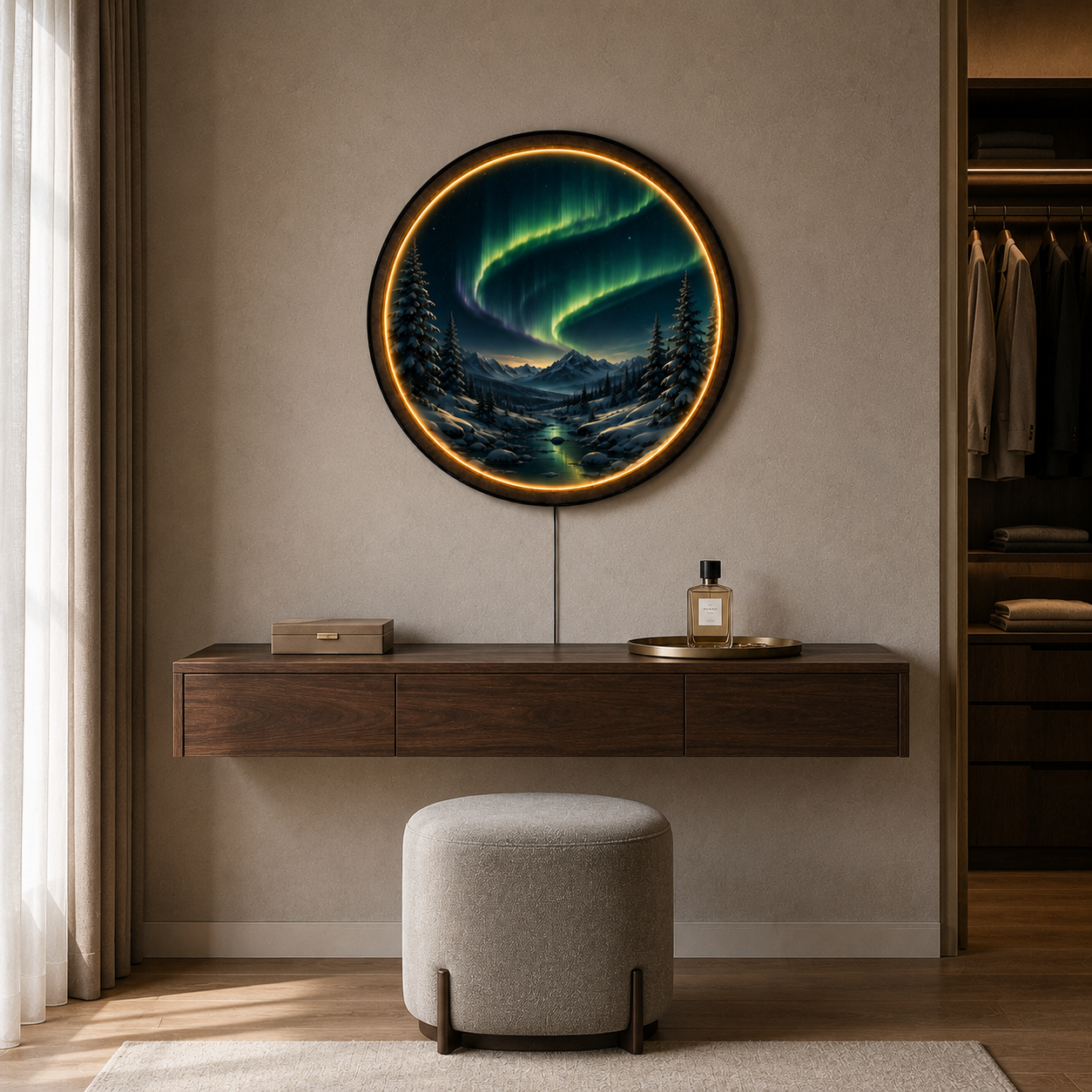 Aurora Valley LED Wall Art – Northern Lights Landscape