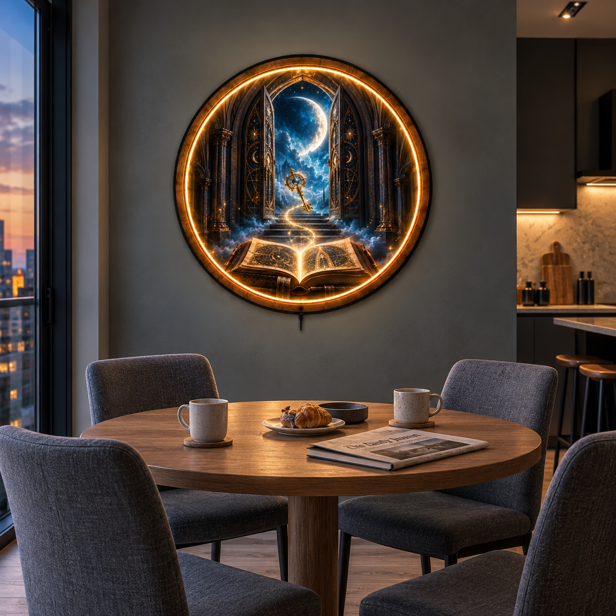 Celestial Key LED Wall Art – Moon Gate Fantasy Decor
