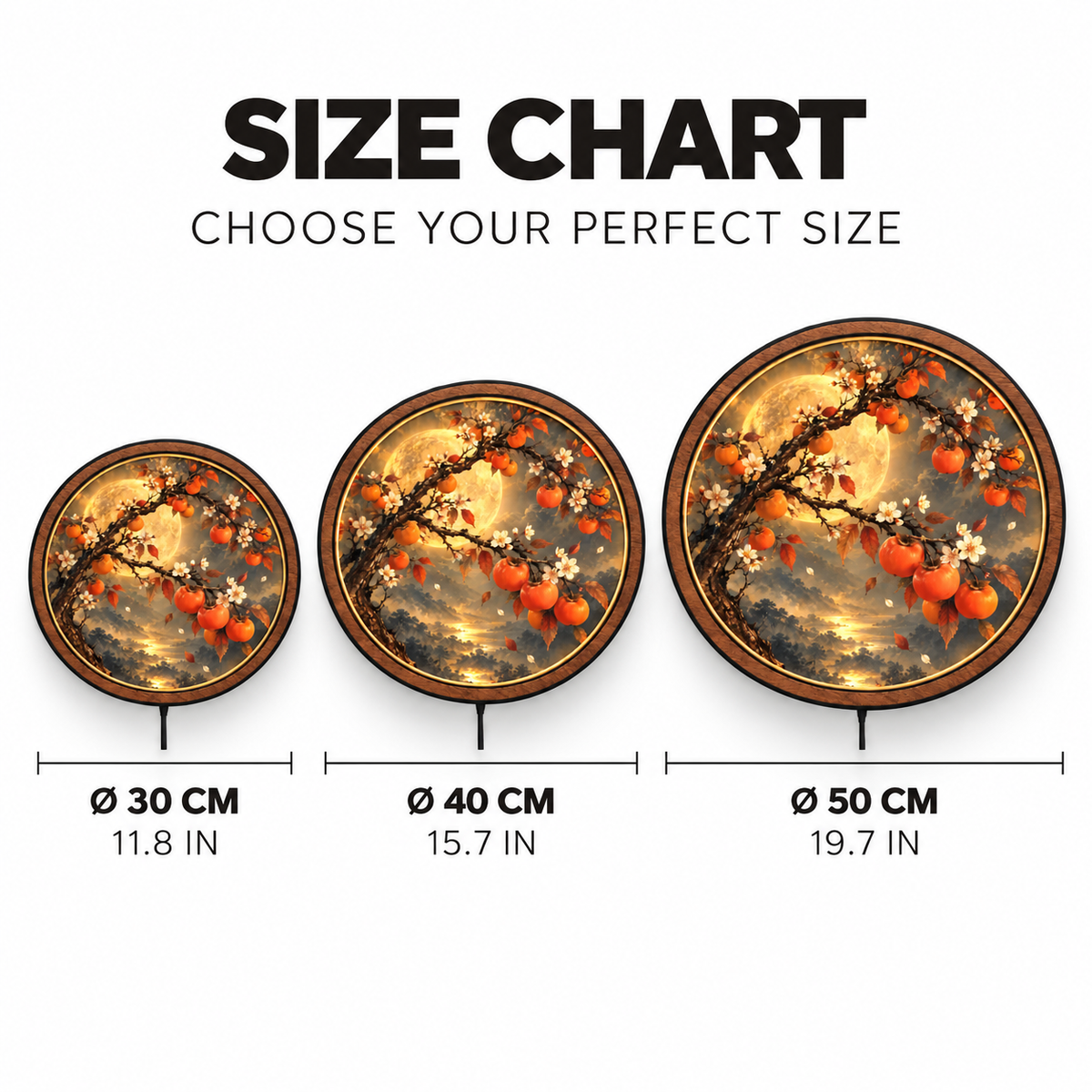 Golden Harvest Moon LED Wall Art – Autumn Persimmon Tree Decor