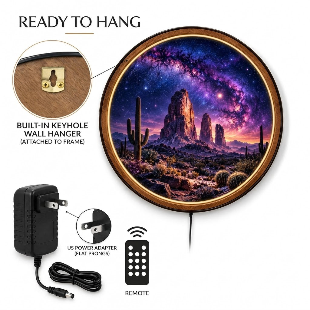 Cosmic Desert – Handcrafted Round LED Wall Art