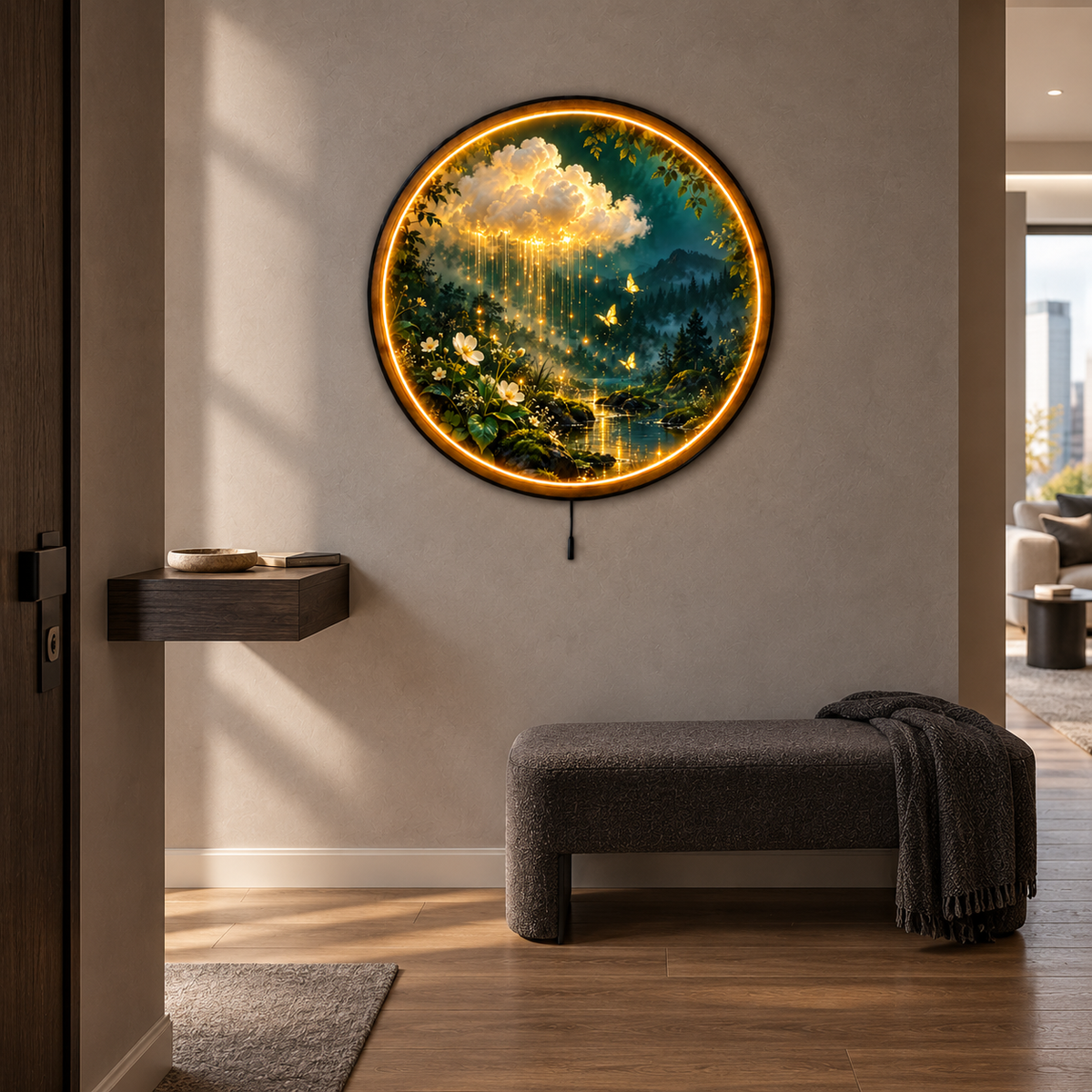 Golden Rain Cloud LED Wall Art – Enchanted Forest Decor