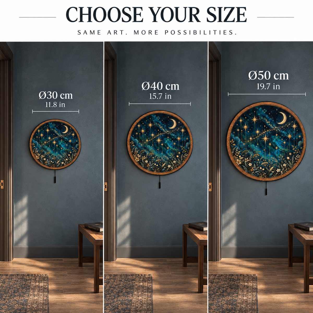 Celestial Wildflower – Golden Moon & Stars LED Wall Art