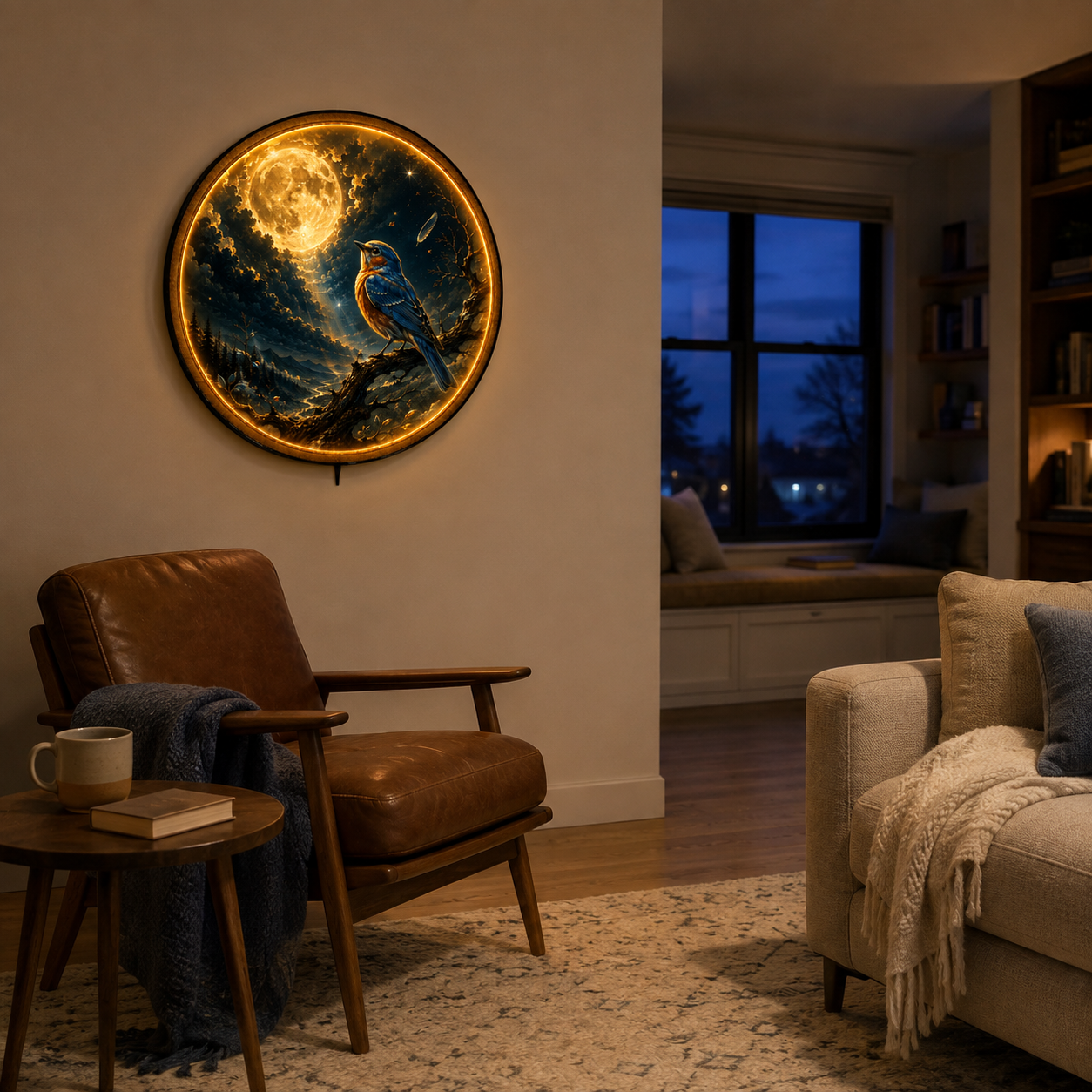Moonbound Bluebird LED Wall Art – Celestial Bird Nature Decor