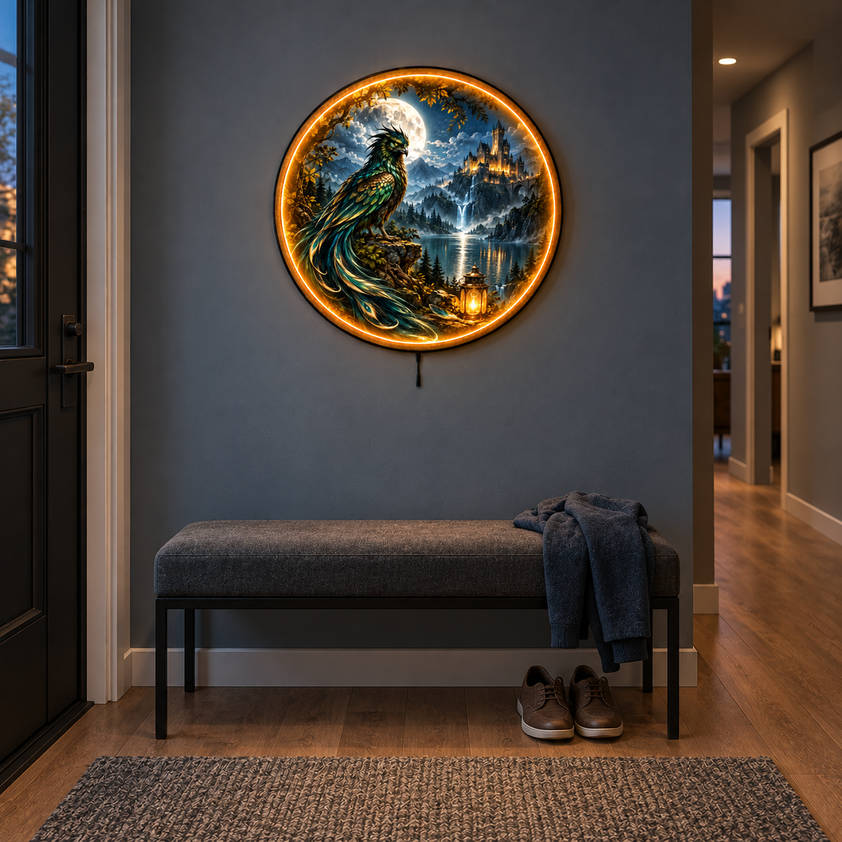 Emerald Bird LED Wall Art – Moonlit Castle Fantasy Decor