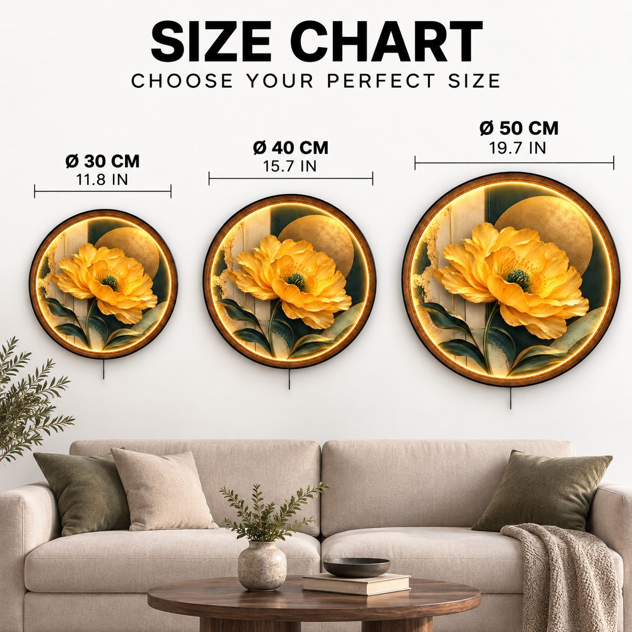 Golden Peony LED Wall Art – Luxury Floral Lighted Decor