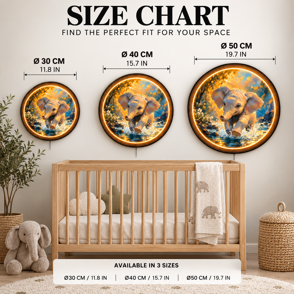 Little Elephant LED Wall Art – Cute Safari Nursery Decor