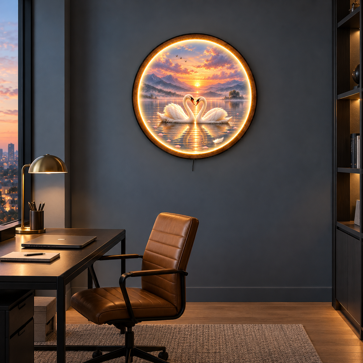Eternal Horizon LED Wall Art – Romantic Lake &amp; Love Decor