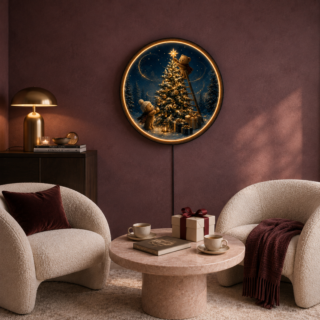 Starlit Christmas Wishes LED Wall Art – Holiday Bears