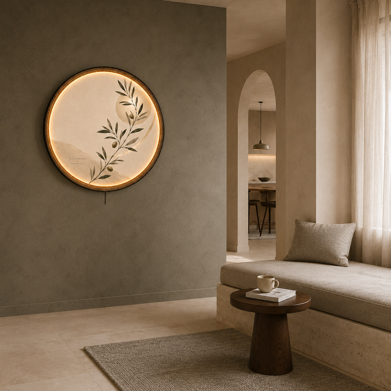 Olive Serenity LED Wall Art – Mediterranean Botanical Wall Decor