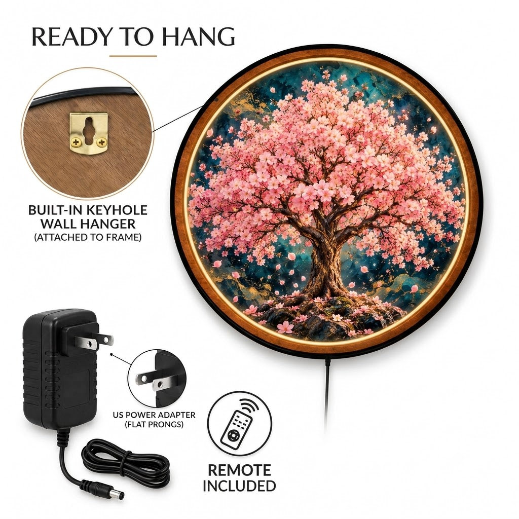 Blossom of Serenity – Handcrafted Round LED Wall Art