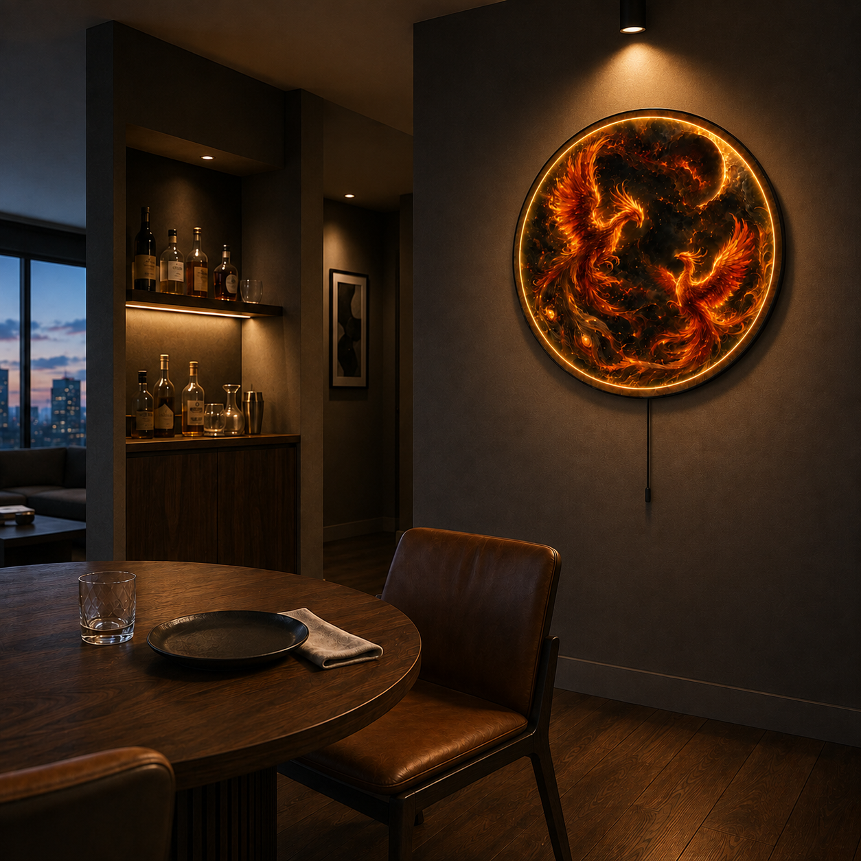 Twin Firebirds LED Wall Art – Eternal Flame Celestial Decor
