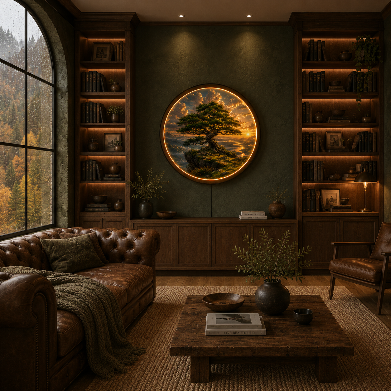 Ancient Bonsai Sunset LED Wall Art – Illuminated Nature Acrylic Decor