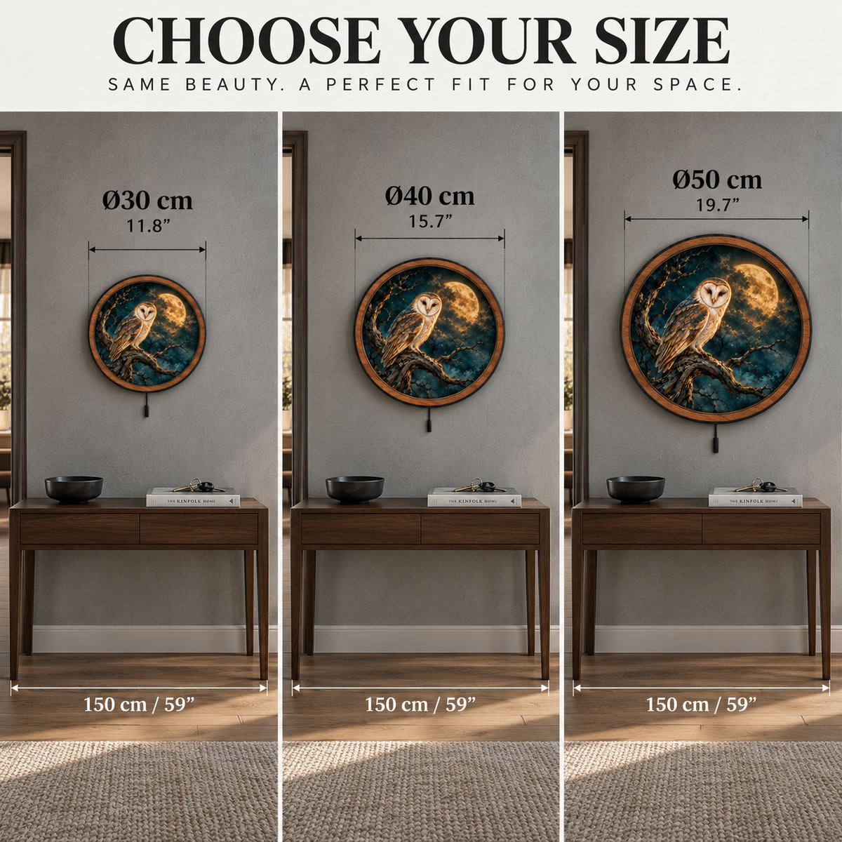 Moonlit Sentinel Owl – Golden Moon LED Wall Art