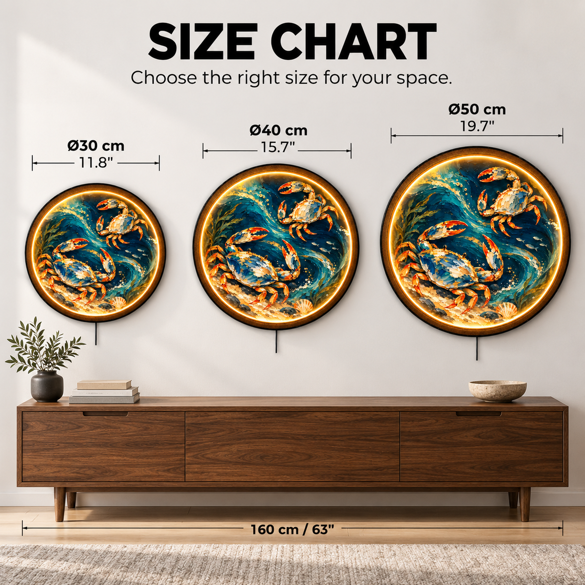Golden Tide Crabs LED Wall Art – Coastal Ocean Decor