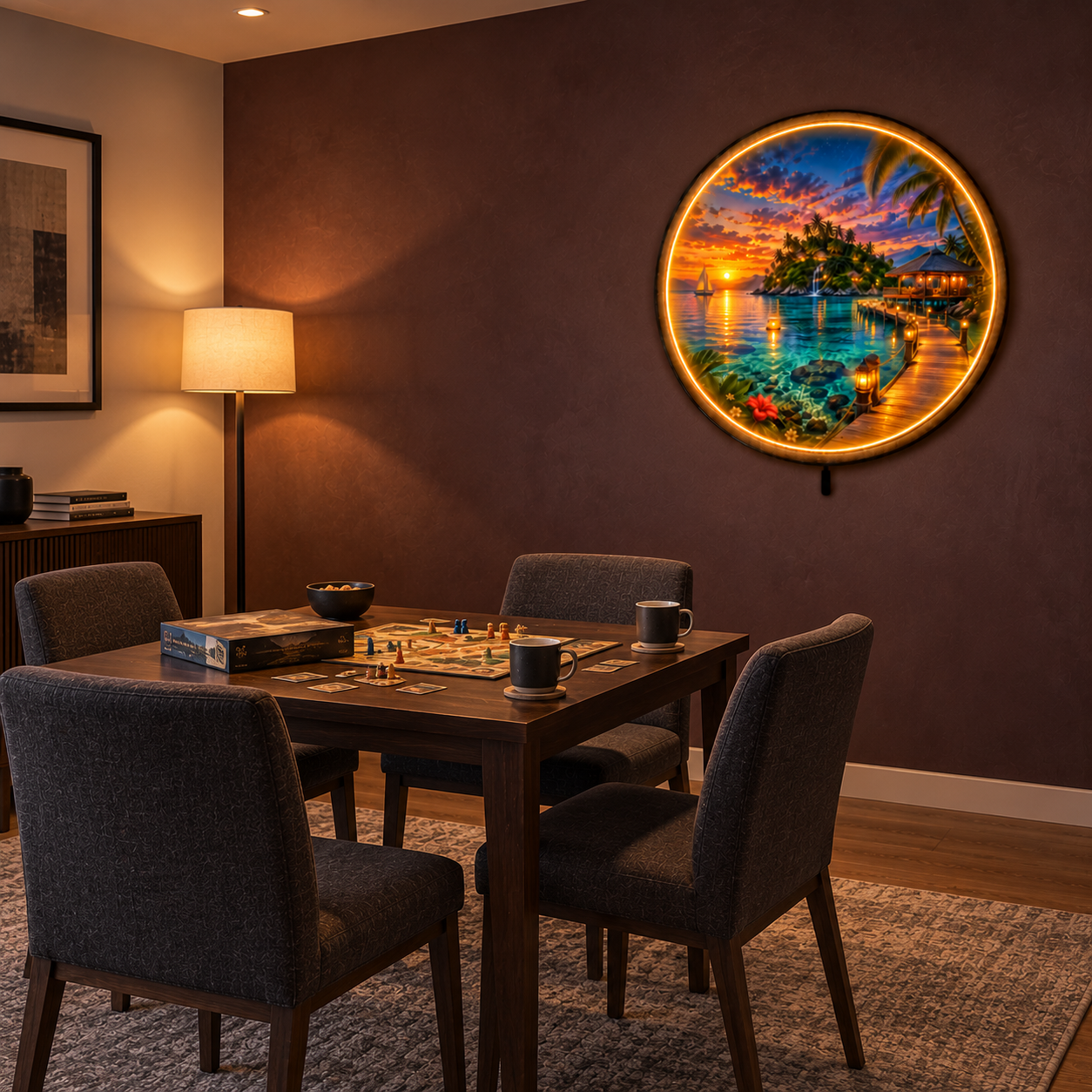 Island Afterglow LED Wall Art – Tropical Sunset Ocean Decor