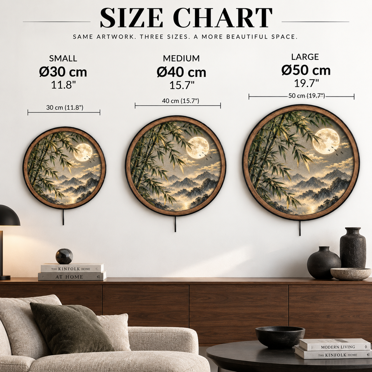 Golden Bamboo Moon LED Wall Art – Mountain Nature Decor