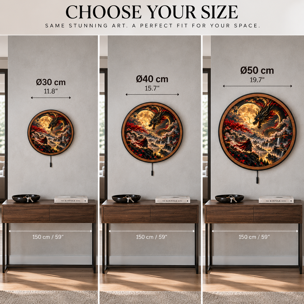 Dragon Moon Samurai – Japanese Fantasy LED Wall Art