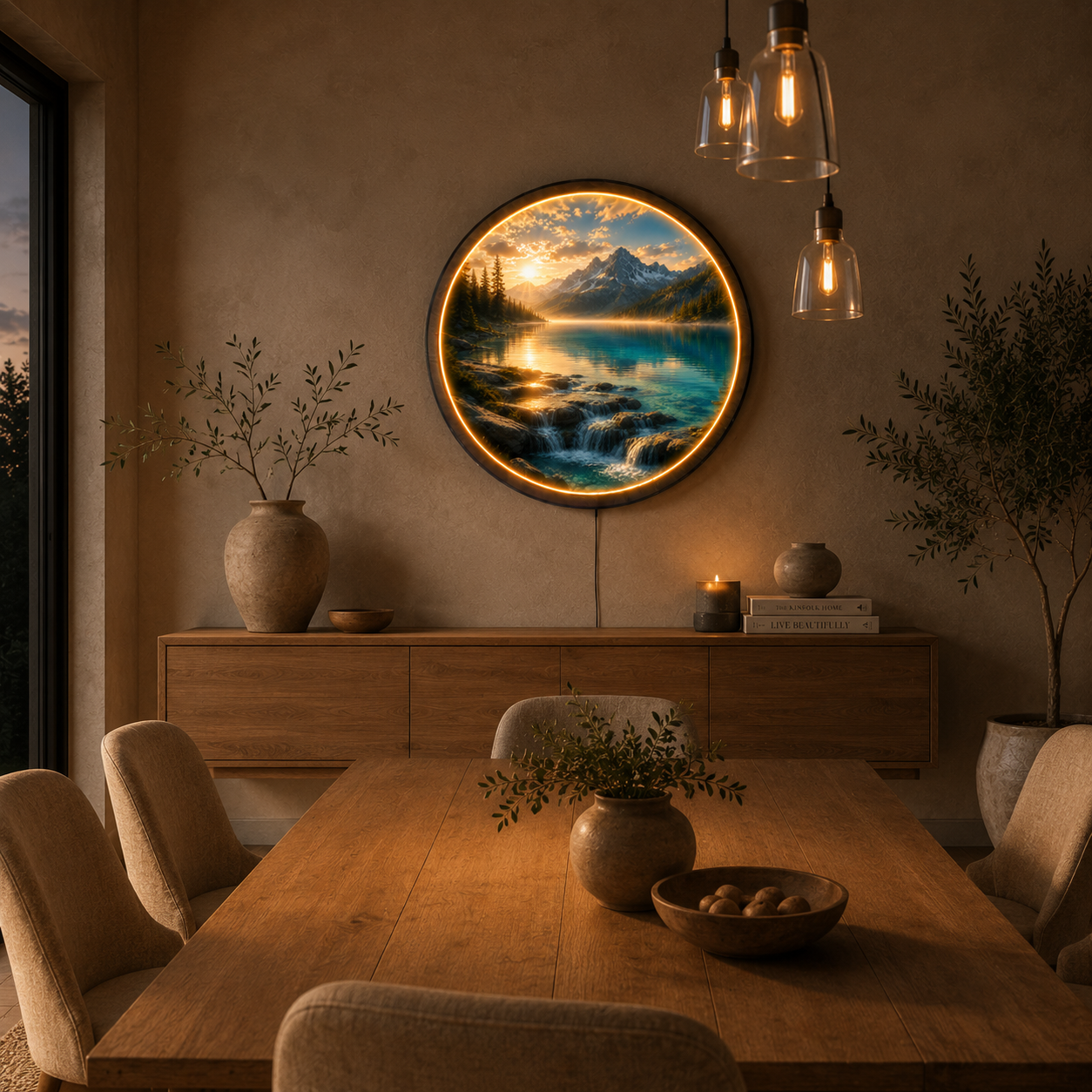 Alpine Mountain Lake LED Wall Art – Illuminated Nature Landscape Decor