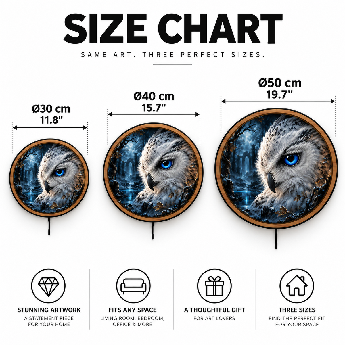 Snowy Owl Forgotten Blue Realm LED Wall Art – Fantasy Decor