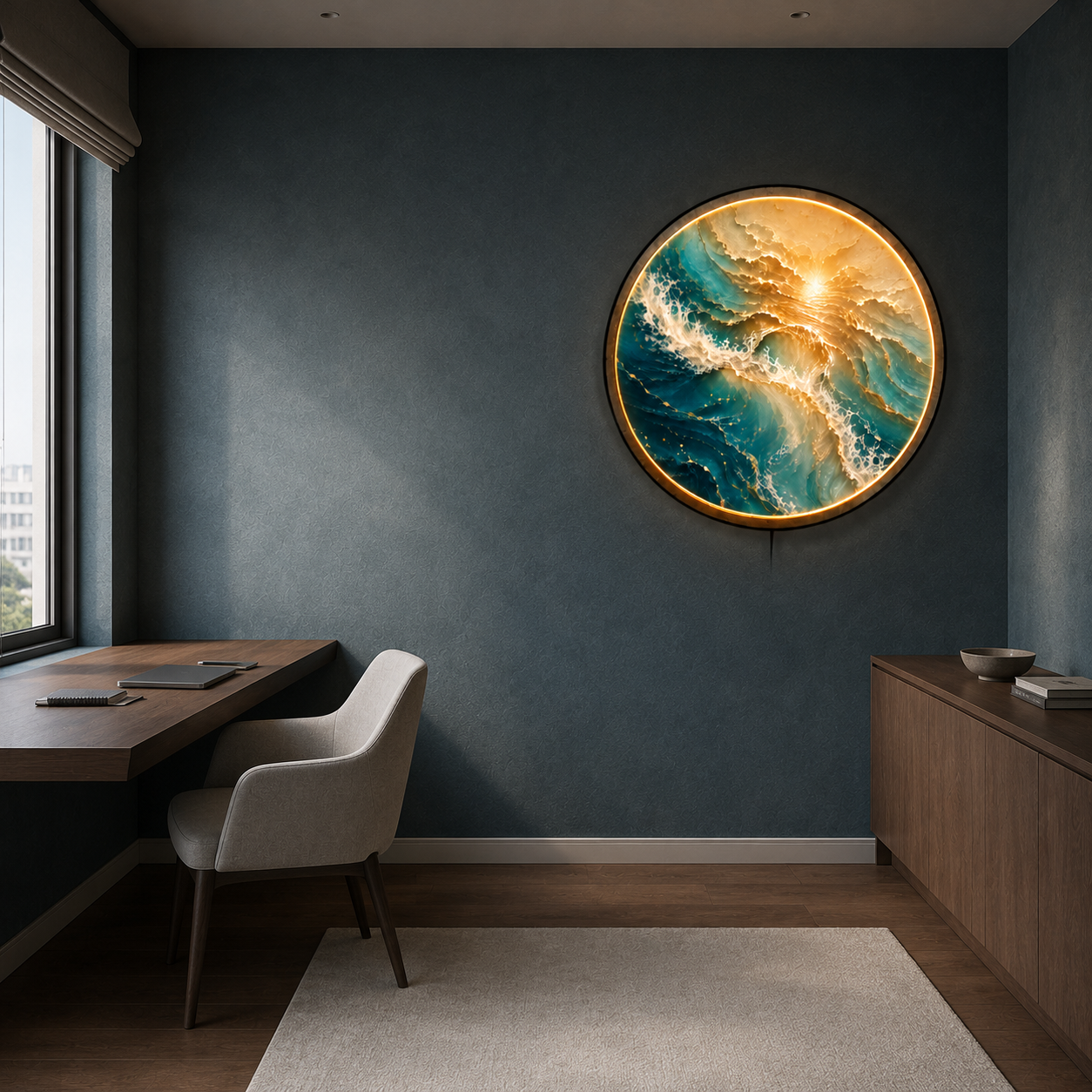 Golden Tide LED Wall Art – Illuminated Ocean & Coastal Wall Decor