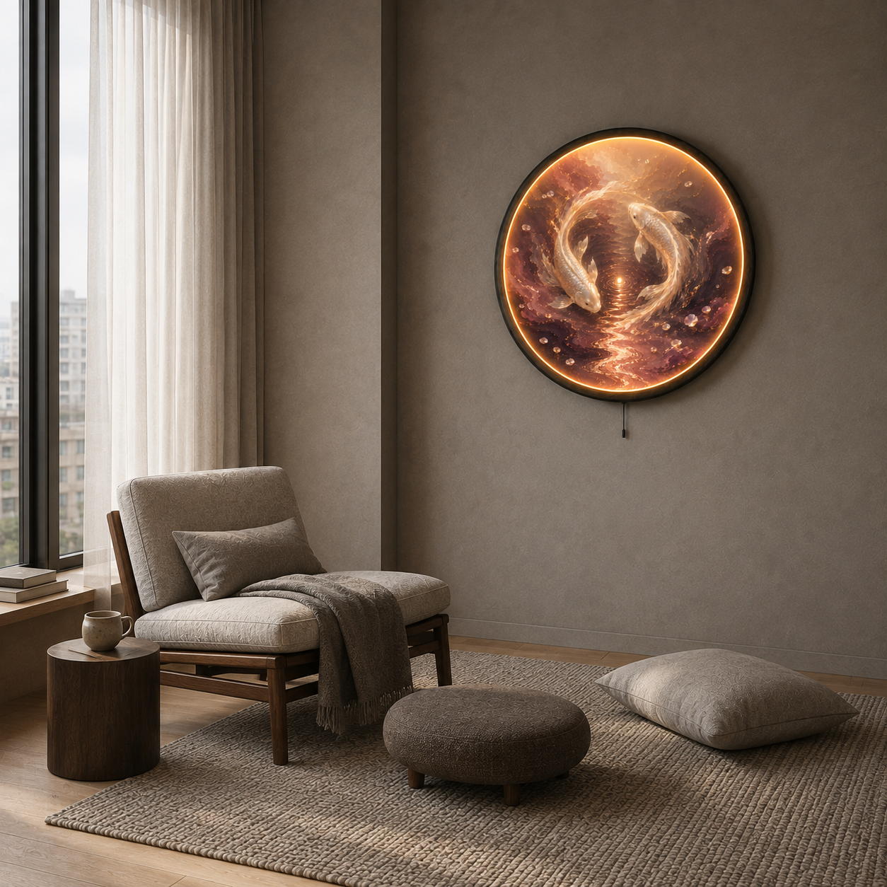 Pearl Koi LED Wall Art | Eternal Current Round Wall Decor