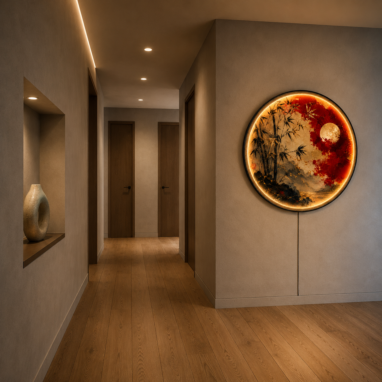 Crimson Bamboo LED Wall Art – Asian Inspired Nature Wall Decor