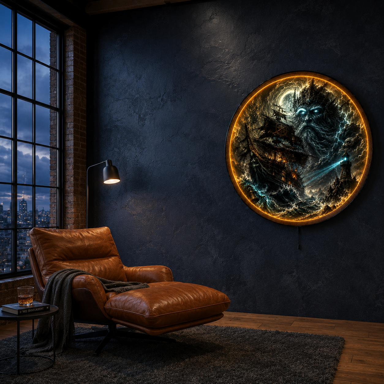 Stormbound Captain LED Wall Art – Ghost Ship & Sea King Decor