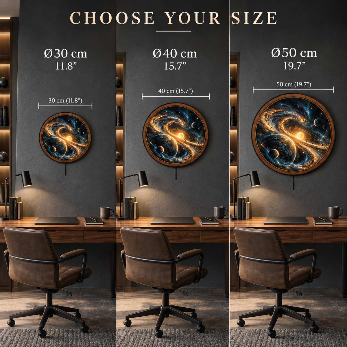 Celestial Vortex – Golden Galaxy LED Wall Art