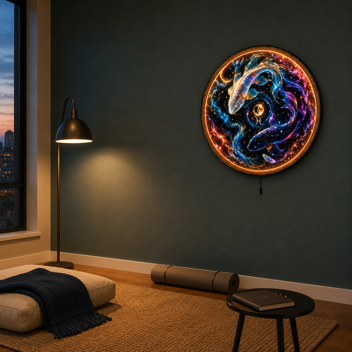 Astral Tide Koi Fish LED Wall Art – Cosmic Yin Yang Decor