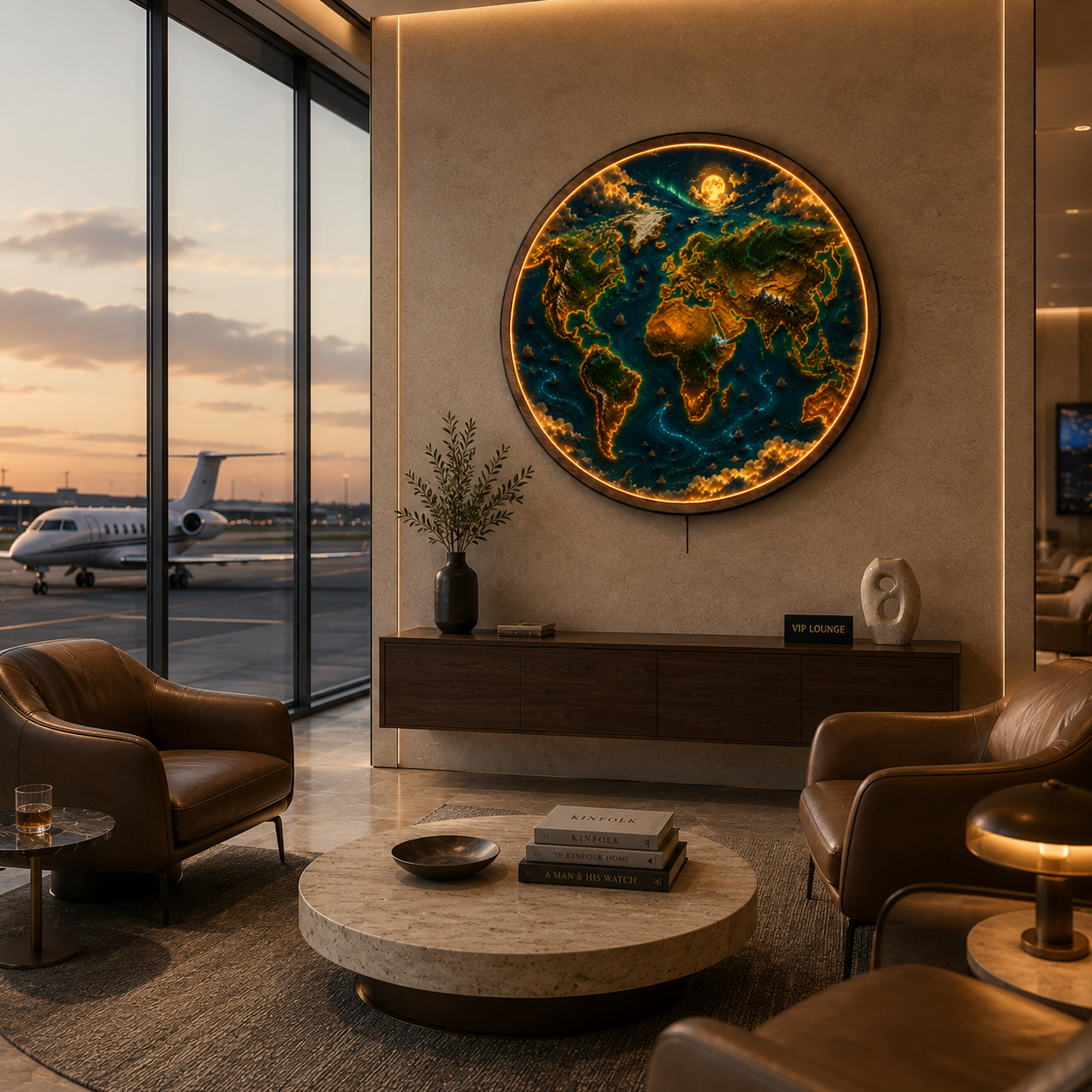 Illuminated World Map LED Wall Art | Round Acrylic Wall Light | Travel-Inspired Home Decor