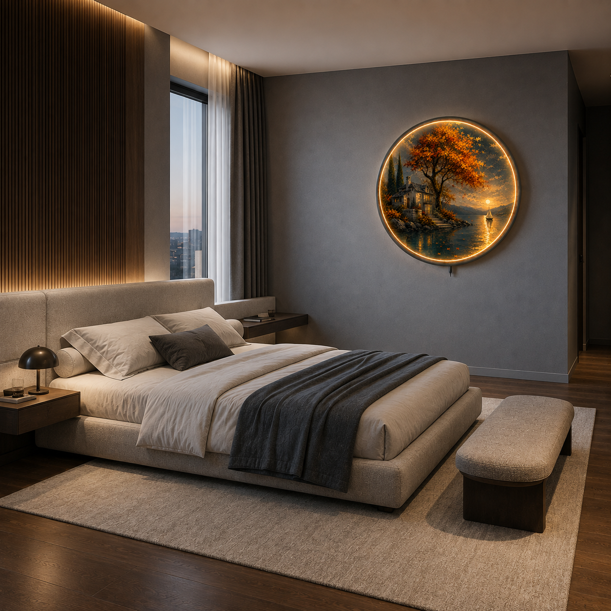 Autumn Haven LED Wall Art – Luxury Lakeside Landscape Decor