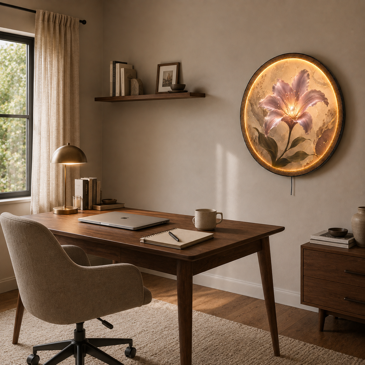 Pearl Bloom LED Wall Art – Blush Floral Round Wall Decor