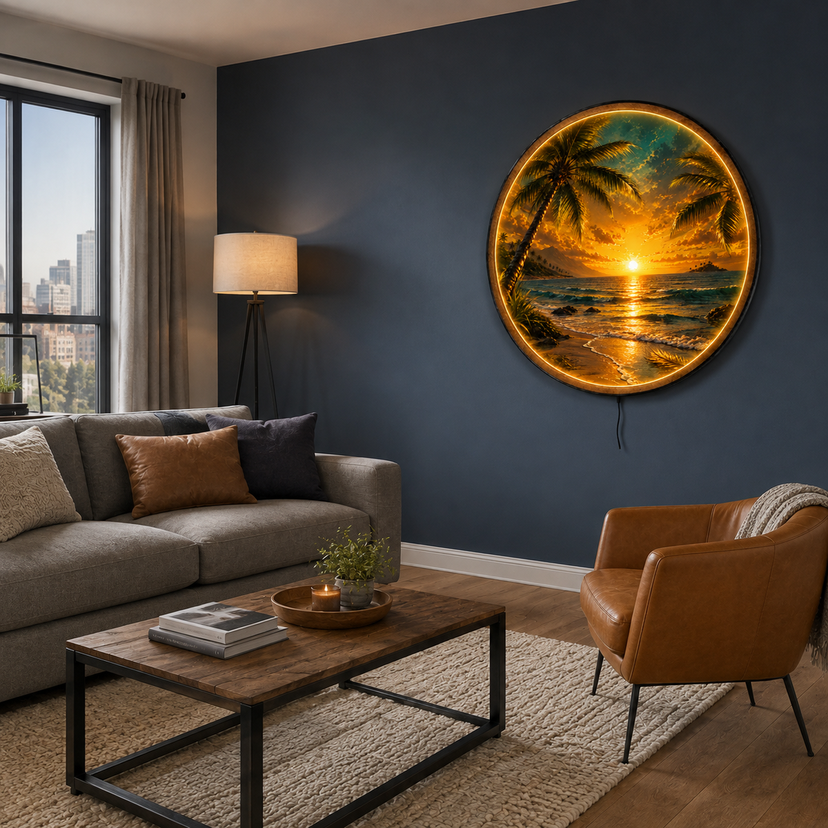 Sunset Cove LED Wall Art – Tropical Palm Beach Decor