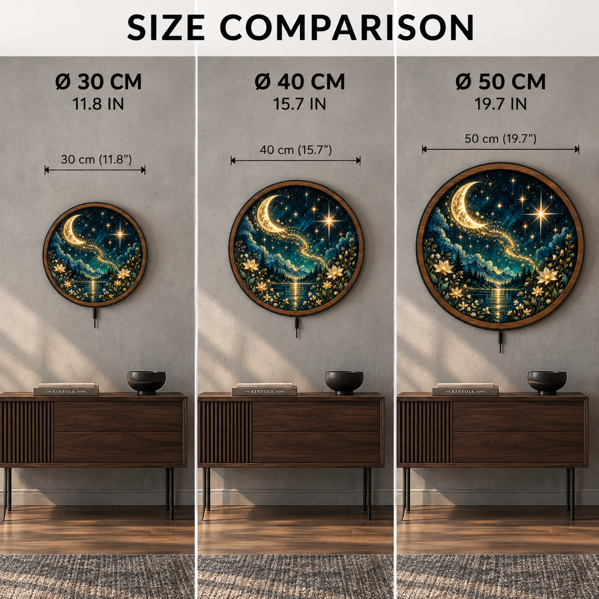 Celestial Moonlight Garden LED Wall Art – Golden Starry Night