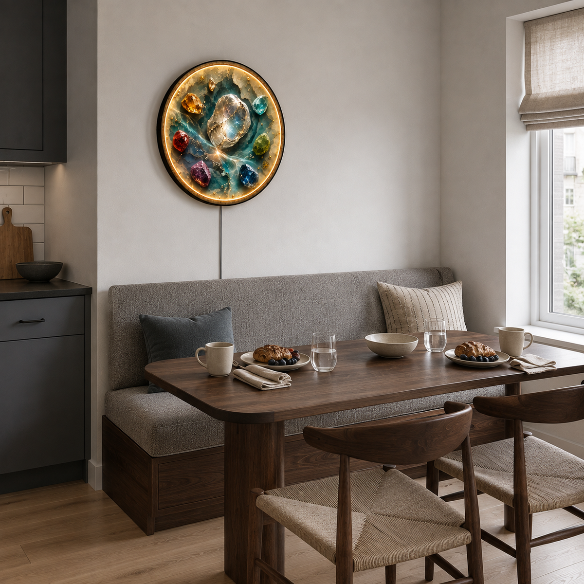 Celestial Gemstone LED Wall Art – Seven Elements Round Decor
