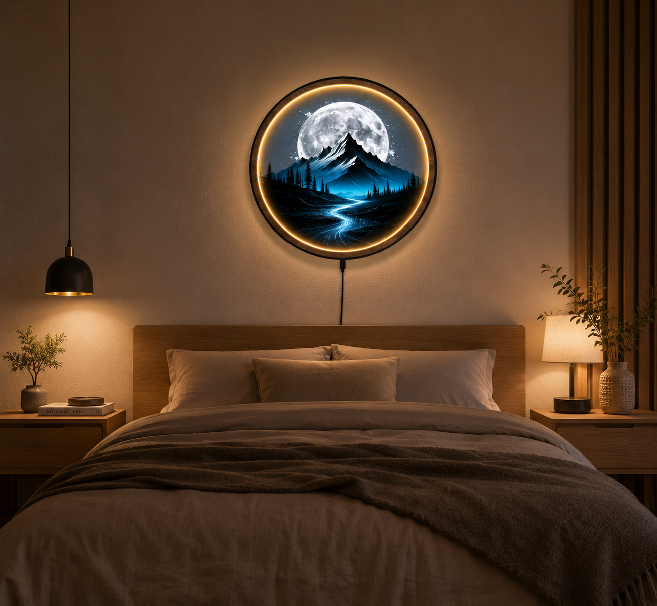 Blue Moon Mountain LED Wall Lamp | Glow River Wood Art