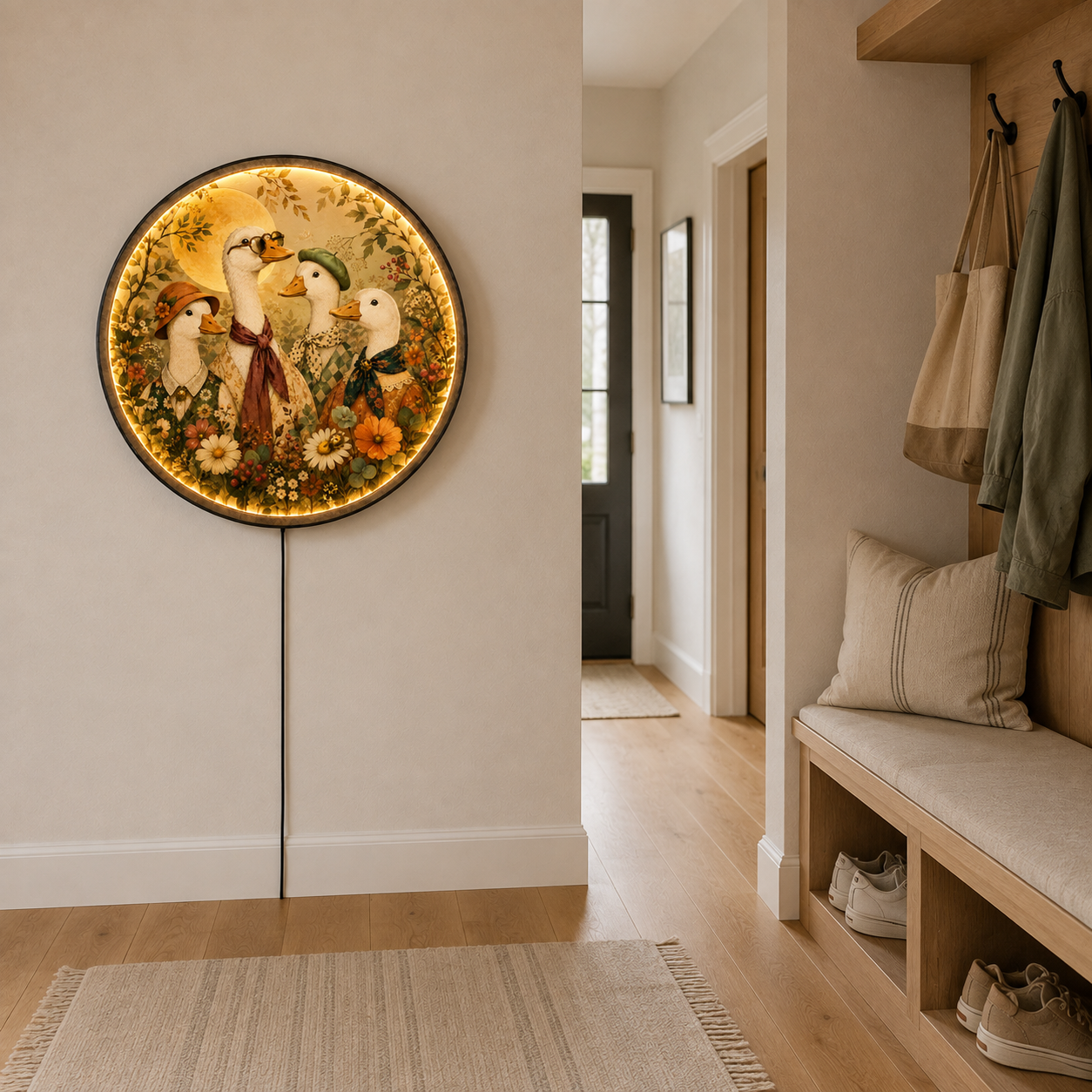 Golden Hour Goose Society LED Wall Art – Cottagecore Goose Decor