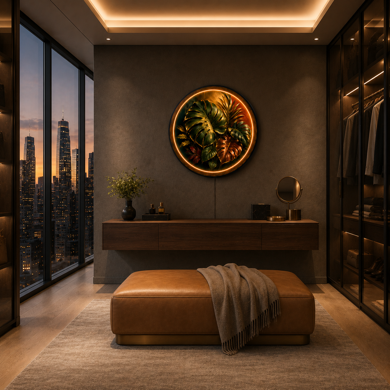 Golden Monstera Tropical LED Wall Art | Luxury Botanical Decor